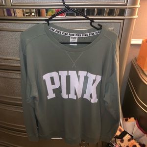 PINK Victorias Secret sweatshirt sage green size Large logo in white.